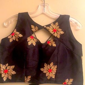 Cropped top intricate gold floral embroidered